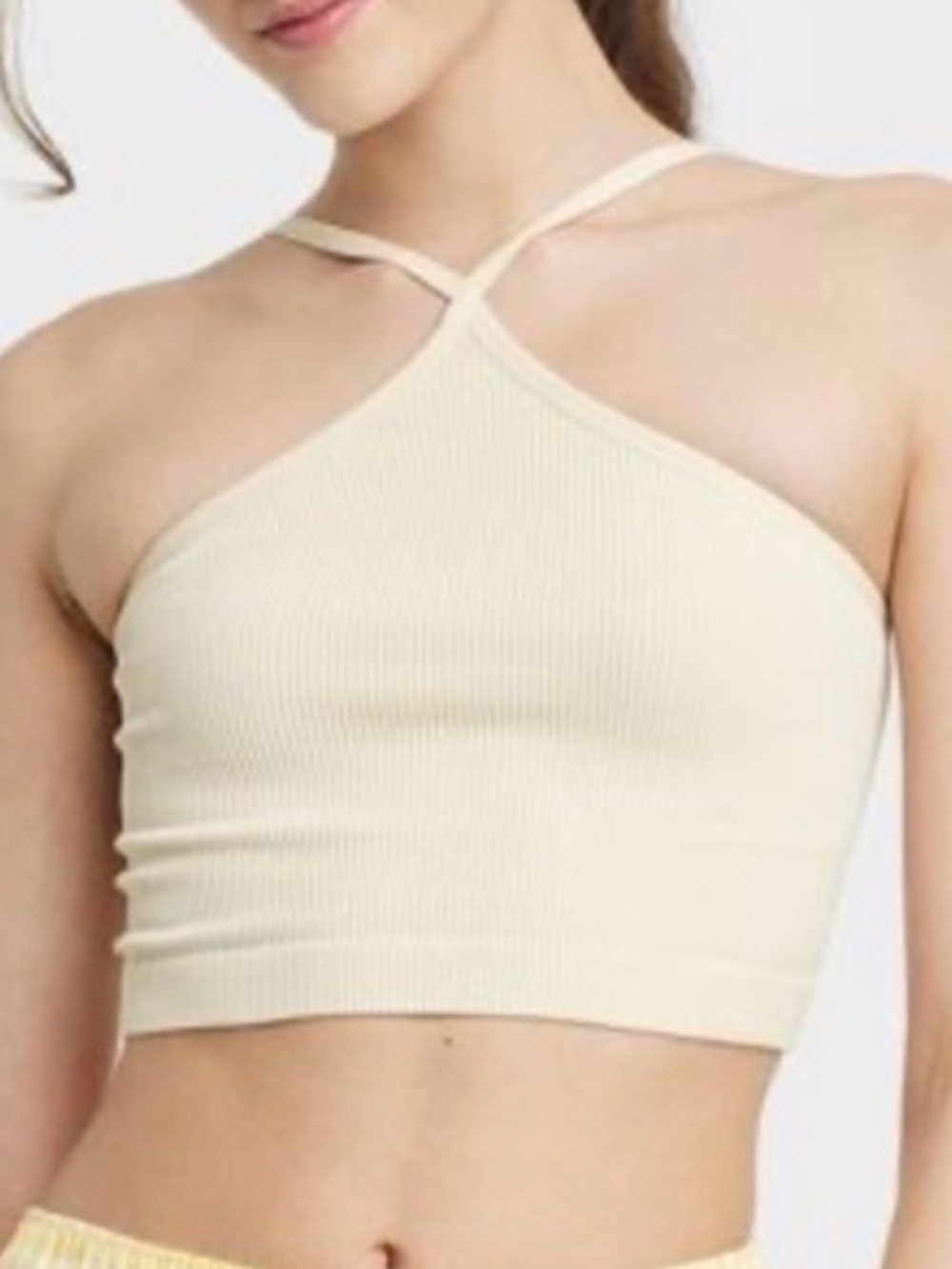 Cropped Ribbed Halter Tank Top / Bralette Bra - Cream Target Colsie Large Beach